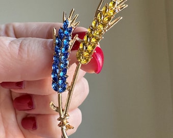 Ukrainian jewelry, Blue and yellow Ukrainian brooch, Wheat ear brooch, Ukrainian souvenir, Ukrainian spikelet brooch, Ukrainian gift for her