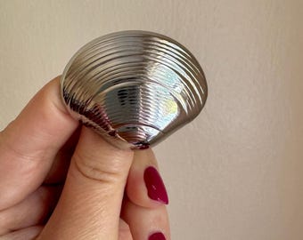 Silver Clam Shell Brooch: Stainless Steel Beach Statement Pin