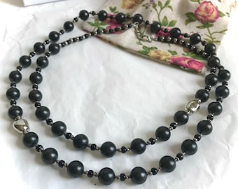 Black Majorca necklace. black shell pearls necklace. Long Shell Pearl necklace. Black beads long necklace. 39” necklace. 10 mm pearl neckla