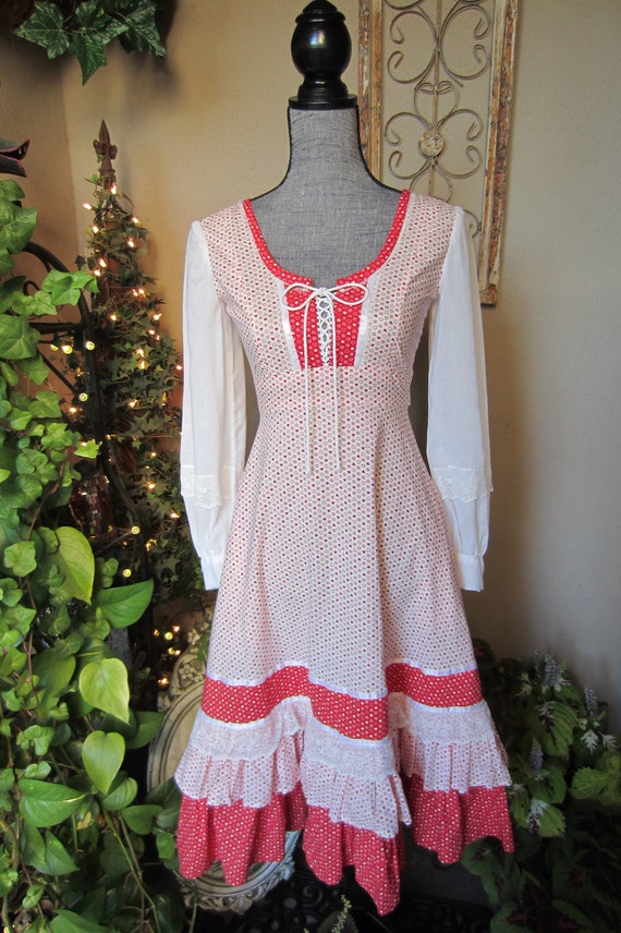 Gunne Sax Style Heart Print Homemade Dress