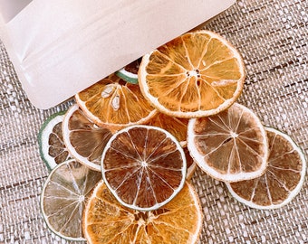Paquete de rodajas de cítricos deshidratados: limón, naranja y lima. Ideales para cócteles, té, regalos y decoración (Día de la Madre, Navidad).