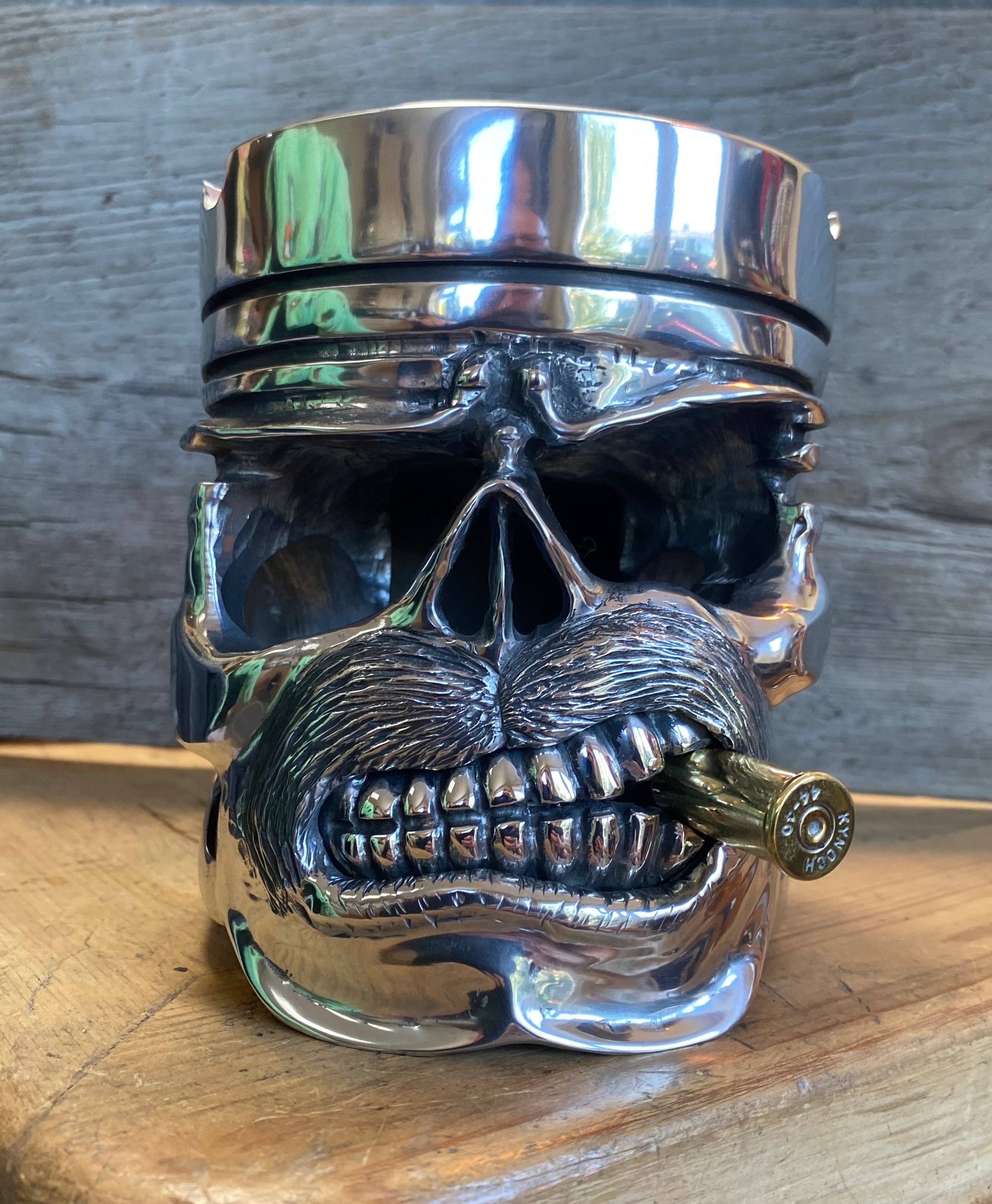 Ford Piston Skull With Bullet Cigar Smoking Ash Tray Cigar Holder Desk Tidy  One Off