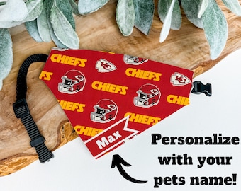 Custom Kansas City Chiefs Dog Bandana – Over Collar Pet Accessory With Pets Name