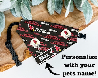 Custom Arizona Cardinals Dog Bandana - Over Collar, Personalized Name Option, XS-XL, Cotton/Poly Blend