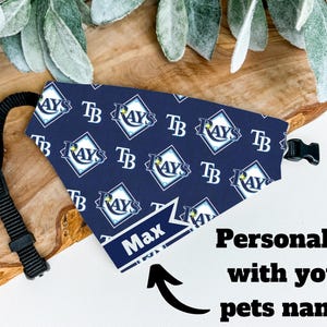 Custom Tampa Bay Rays Dog Bandana: Baseball Team Print With Pets Name (Fits XS to Large Dogs)