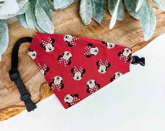 Minnie Mouse Dog Bandana | Red Polka Dot Bow Collar Slip On Pet Scarf