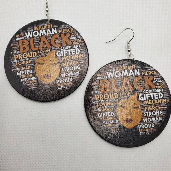 Black Woman Wooden Statement Earrings B33