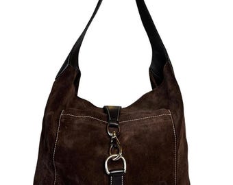 Vintage Dooney & Bourke Brown Suede Leather Hobo Shoulder Bag J7703901