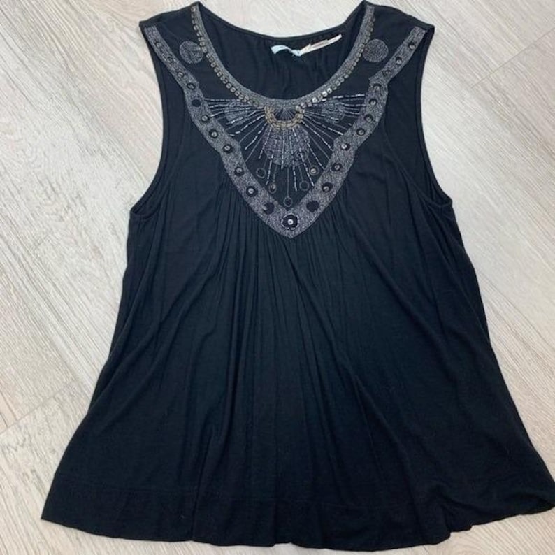 Kimchi Blue Black Embellished Beaded Sequin Boho Tank Top Small Urban Outfitters image 1