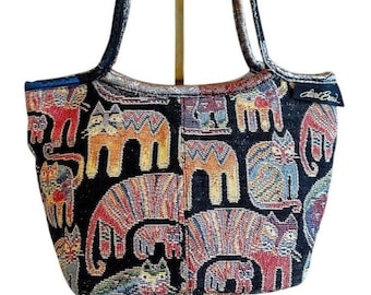 Laurel Burch Fantastic Felines Tapestry Shoulder Bag Multicolor Woven Cat Tote