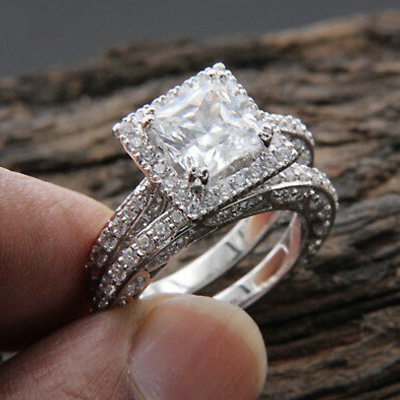 3 Ct Princess Cut Moissanite Diamond Ring 14Kt White Gold | Etsy