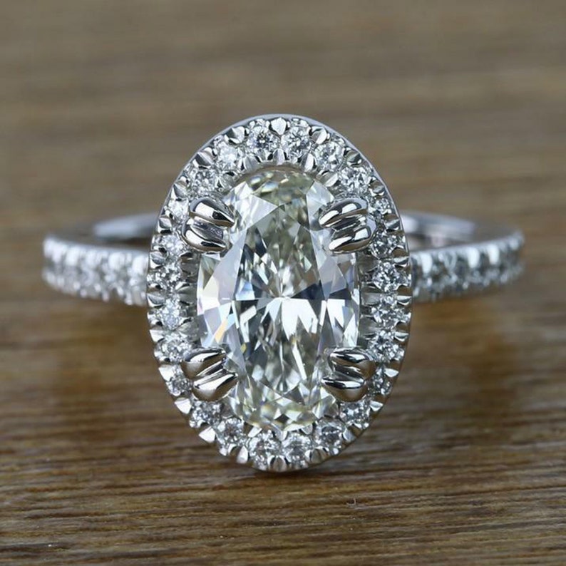 3.5 Ct Oval Halo Moissanite Ring Solitaire Engagement Ring