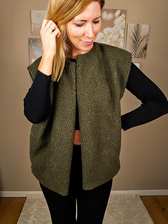 Gilet teddy oversize olive Gilet sans manches teddy olive Gilet Teddy femme Gilet de fourrure confortable femmes Veste sans manches Taille unique Etsy France