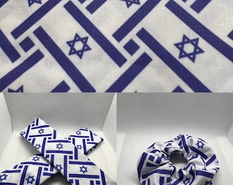 Diadema de la bandera de Israel, scrunchie de la bandera de Israel, accesorios para el cabello israelíes. Diadema judía, diadema estrella judía, Scrunchie judío