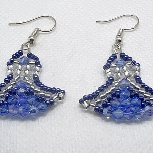 Blue Angel earrings, Blue and silver fan earrings, Blue crystal earrings