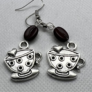 Coffee Cup Earrings: Czech Glass Coffee Bean, Hypoallergenic Ear Wires