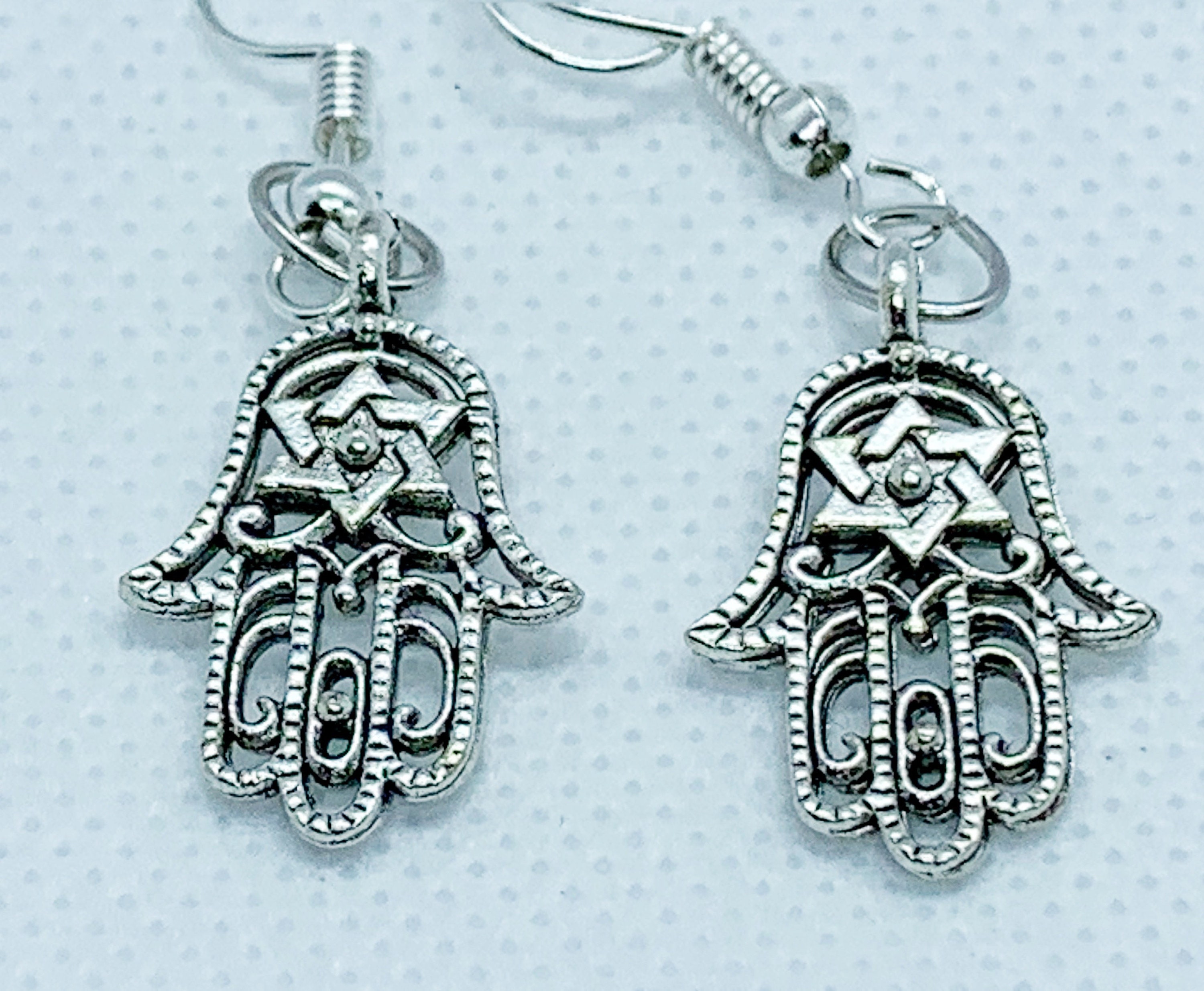 Hamsa Hand earrings, Jewish Star earrings, Star of David earrings, Judaica earrings