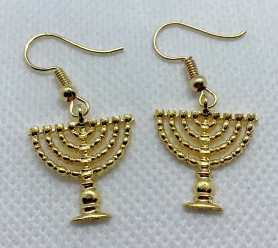 Gold Menorah Earrings: Hanukkah Jewish Jewelry