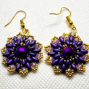 Purple and gold floral earrings, Purple crystal earrings, statement earrings, majestic earrings, wedding earrings