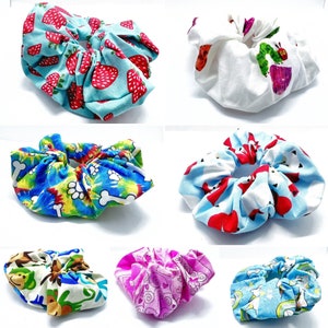 Colorful Cotton Scrunchie: Strawberry, Cat Unicorn, Fox Prints