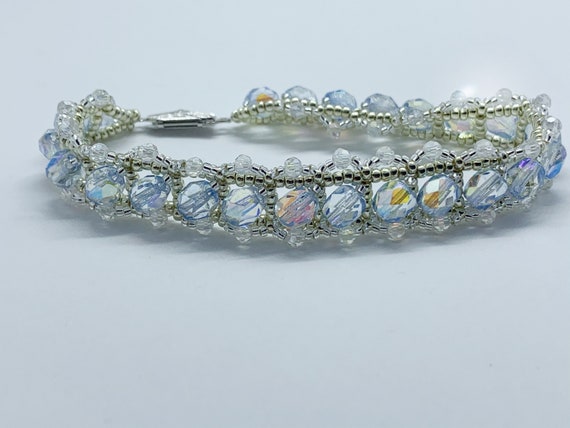 Crystal Statement Bracelet: Hand Sewn Silver Miyuki Beads - Etsy display picture 1