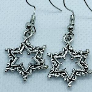 Scrolled Jewish Star earrings, Star of David earrings, Jewish star earrings
