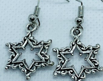 Scrolled Jewish Star earrings, Star of David earrings, Jewish star earrings