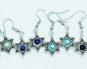 Jewish Star silver and pearl earrings, Star of David, Magen David, Star earrings