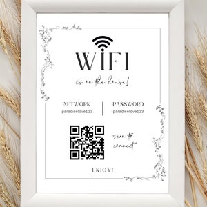 Wifi QR Code Wall Sign, Welcome to Our Home Wifi Password Sign for Airbnb Template, Guests Internet Connection Instructions Signs Canva DIY
