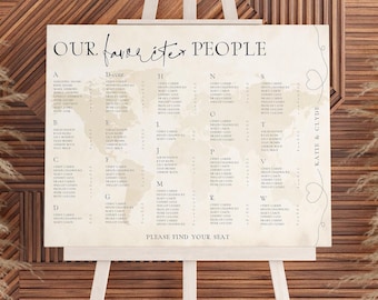 Travel Theme Wedding Seating Chart, Editable Guest List (Digital Download)