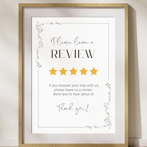 Leave Us A Review Sign, Editable Thank You and 5-Star Review Request Signage Templates for Airbnb Vacation Rental Home, Canva DIY Download