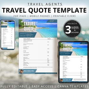 Travel Agent Quote Canva, Editable Destination Photo Quotation Inquiry Form Template for Travel Agency, Vacation Trip Expenses Checklist DIY