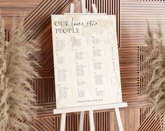 World Map Wedding Seating Chart, Travel Theme, Customizable (Canva Download)
