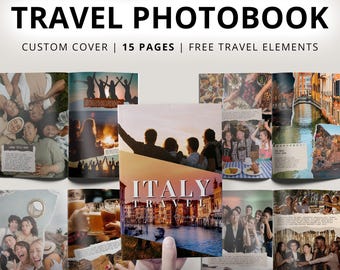 Modello di album fotografico di viaggio, album di vacanze moderno (download digitale Canva)