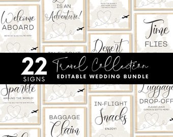 Travel Theme Wedding Sign Bundle, Editable Destination Templates (Digital Download)