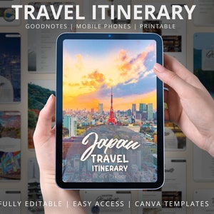 Digital Travel Planner, Japan Editable 30+ Pages Itinerary Guide Templates Destination Photos for Digital for Printable Vacation Trip Plan