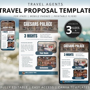 Travel Agent Proposal Template, 3 Designs Editable Trip Proposal Travel Agent Forms, Textable or Printable Vacation Summary Custom Canva DIY