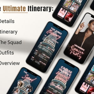 Digital Cruise Itinerary, Custom Photos Bachelorette Party Evite for Girls, Cruise Ship Weekend Trip Mobile Itinerary, CANVA DIY Download, 5 SLIDES NeonTravel Planner Animation Video Invite + Schedule