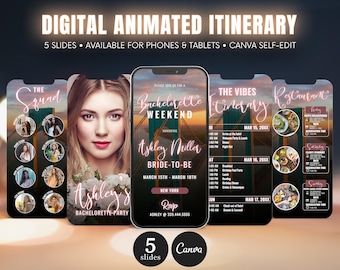 NYC Bachelorette Itinerary, Bridge Animation, Girls Trip Timeline (Canva DIY Digital Template)