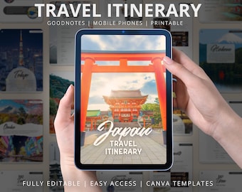 Sjabloon reisplan Japan, bewerkbare Canva-gids (digitale download)