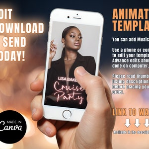Digital Cruise Itinerary, Custom Photos Bachelorette Party Evite for Girls, Cruise Ship Weekend Trip Mobile Itinerary, CANVA DIY Download, 5 SLIDES NeonTravel Planner Animation Video Invite + Schedule