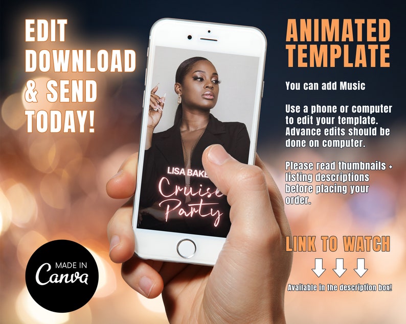 Digital Cruise Itinerary, Custom Photos Bachelorette Party Evite for Girls, Cruise Ship Weekend Trip Mobile Itinerary, CANVA DIY Download, 5 SLIDES NeonTravel Planner Animation Video Invite + Schedule