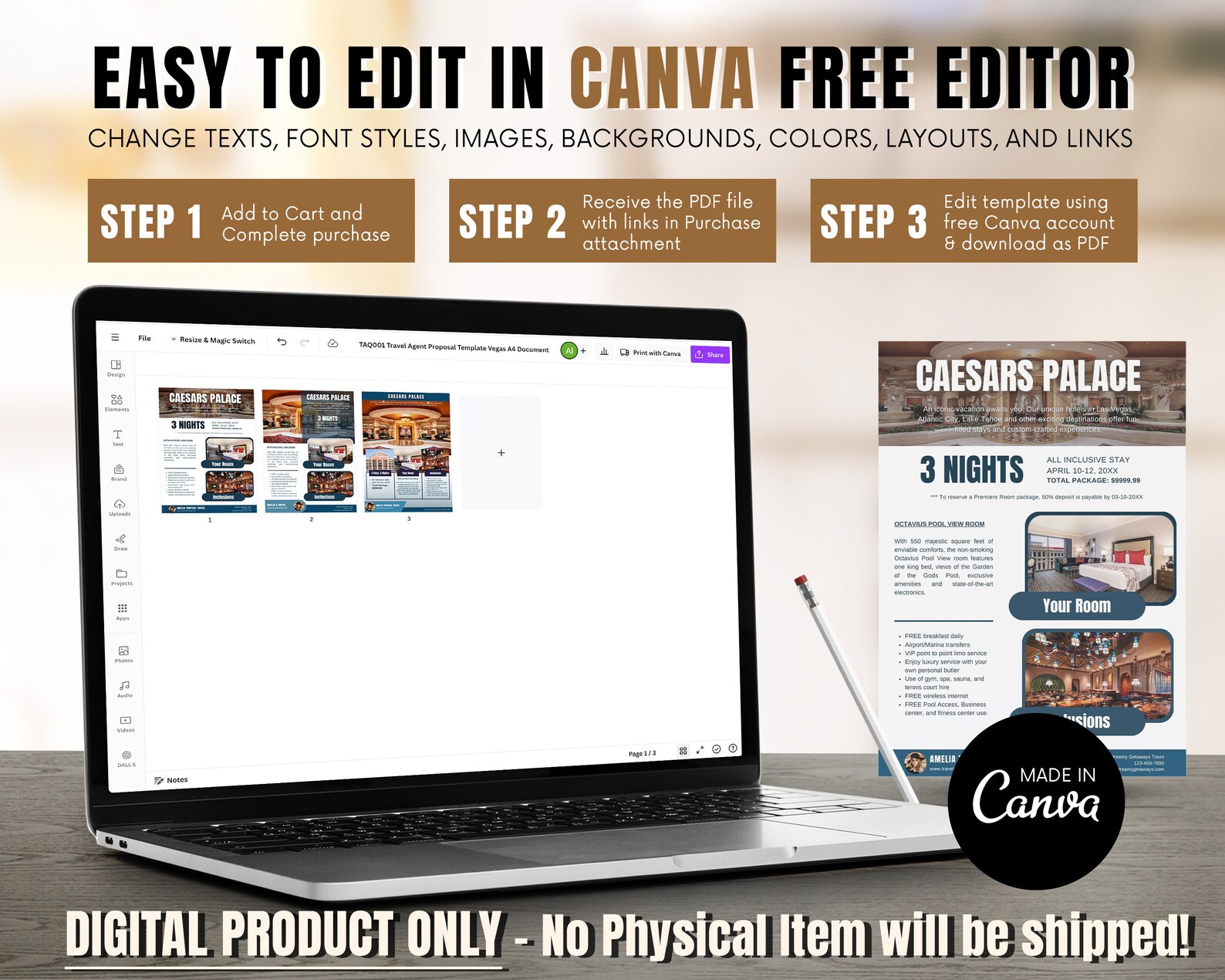 Travel Agent Proposal Template, Editable Vacation Itinerary (canva
