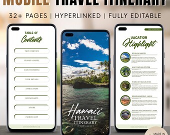 Sjabloon reisroute Hawaï, bewerkbare Canva-vakantieplanner (digitale download)