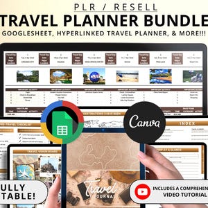 Reiseplaner PLR zum Weiterverkaufen Canva Bearbeitbarer Reiseplaner für Goodnotes mit Travel Budget Organizer Google Sheet Vorlagen & Freebies