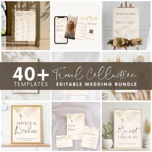 World Map Theme Wedding Invitations and Signs Bundle, Travel Theme Editable Wedding Destination Style Invites Menu Signs Templates CANVA DIY