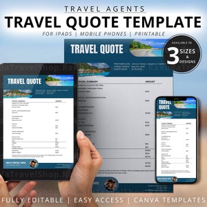 Travel Agent Quote Template, Editable Vacation Quotation Printable for Vacation Agency, Client Trip Itinerary Custom Canva Digital Download