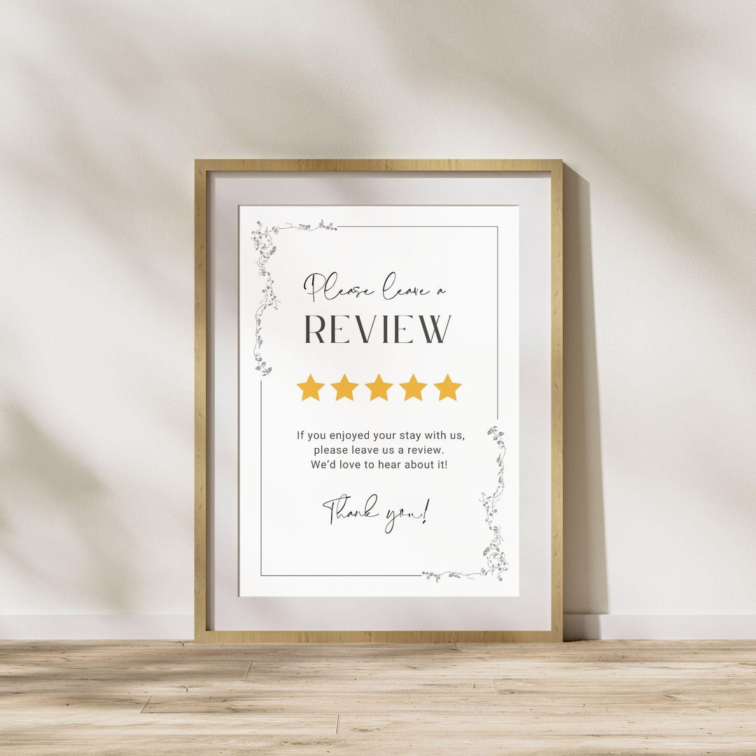 Airbnb Review Request Sign, Vacation Rental Template (canva DIY ...
