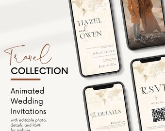 Animated Passport Wedding Invitation, World Map, Photo, QR (Digital Download)