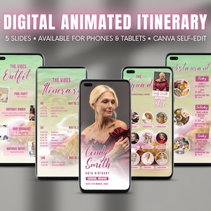 60th Birthday Weekend Itinerary, Cancun Beach Animation Mobile Digital Bday Invite, Editable Mexico Girls Trip Schedule Evite CANVA Download